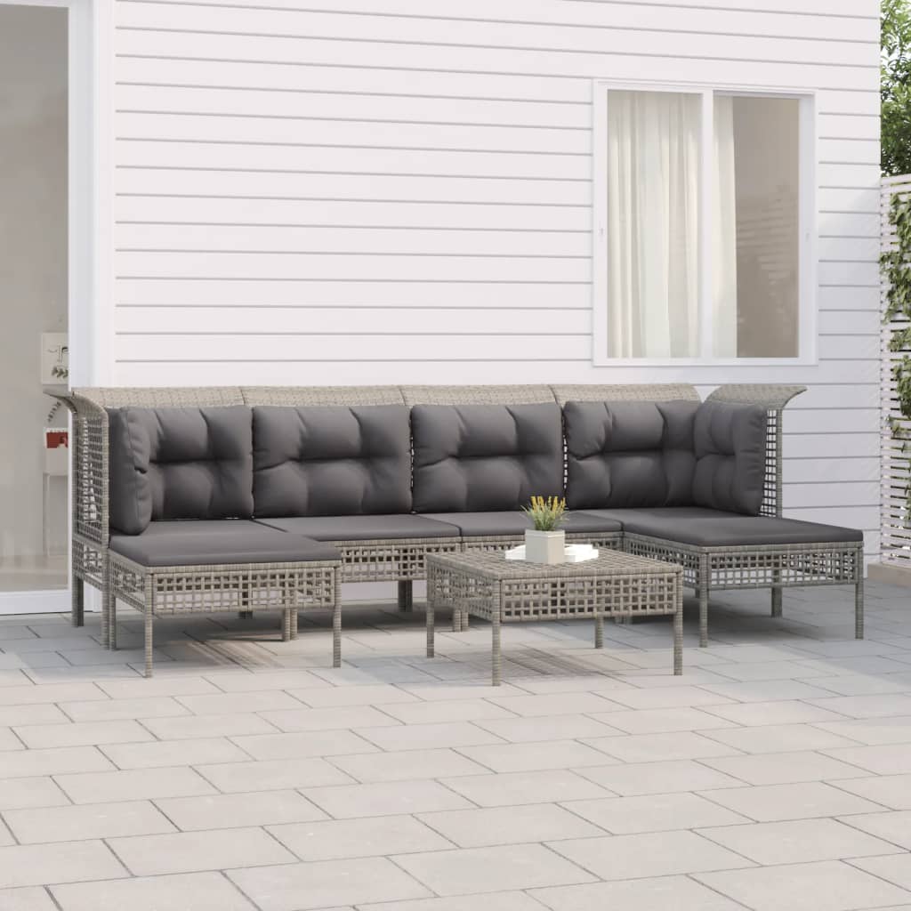 vidaXL 7-tlg. Garten-Lounge-Set mit Kissen Grau Poly Rattan