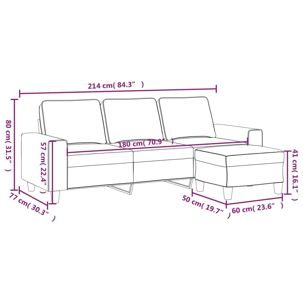 vidaXL 3-Sitzer-Sofa mit Hocker Dunkelgrau 180 cm Stoff