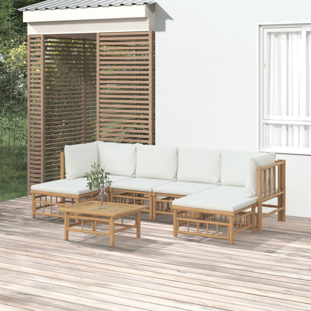 vidaXL 7-tlg. Garten-Lounge-Set mit Cremeweißen Kissen Bambus