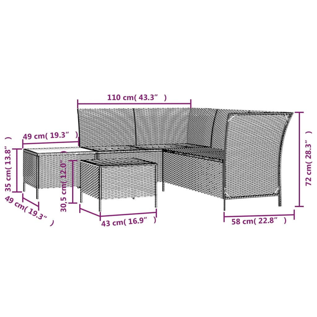 vidaXL 4-tlg. Garten-Lounge-Set mit Kissen Grau Poly Rattan