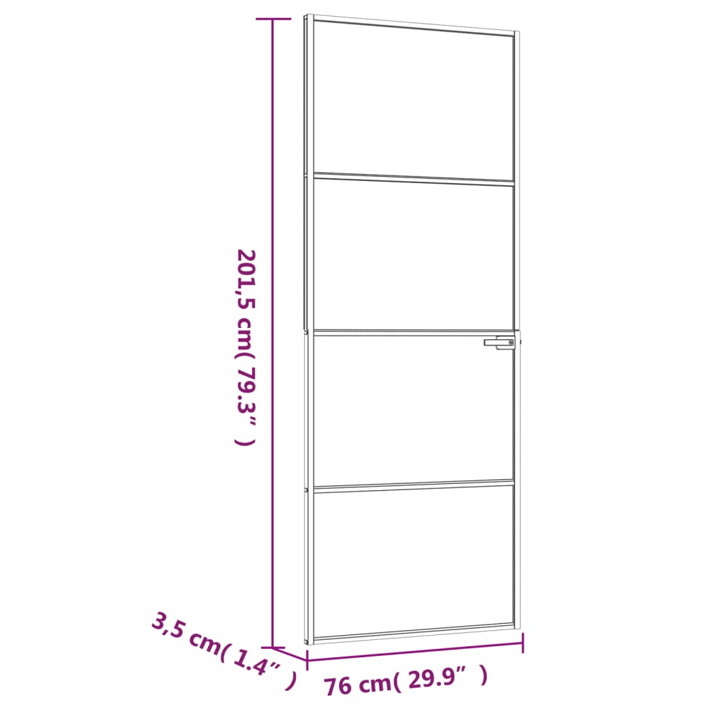 vidaXL Innentür Schwarz 76x201,5 cm Hartglas & Aluminium Schlank