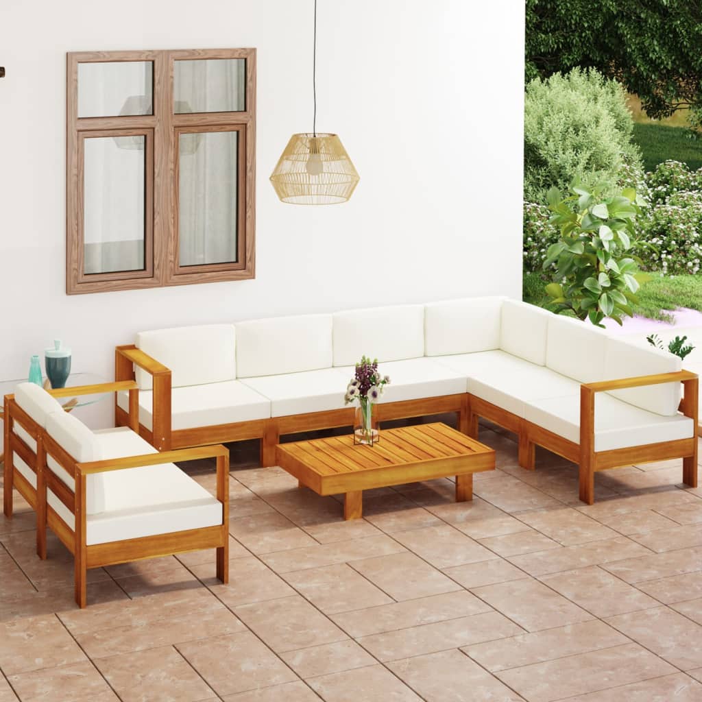 vidaXL 8-tlg. Garten-Lounge-Set mit Creme Auflagen Massivholz Akazie