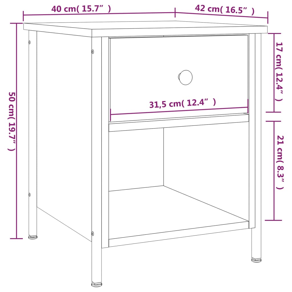 vidaXL Nachttisch Braun Eichen-Optik 40x42x50 cm Holzwerkstoff