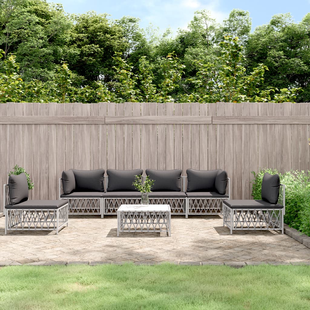 vidaXL 7-tlg. Garten-Lounge-Set mit Kissen Weiß Stahl