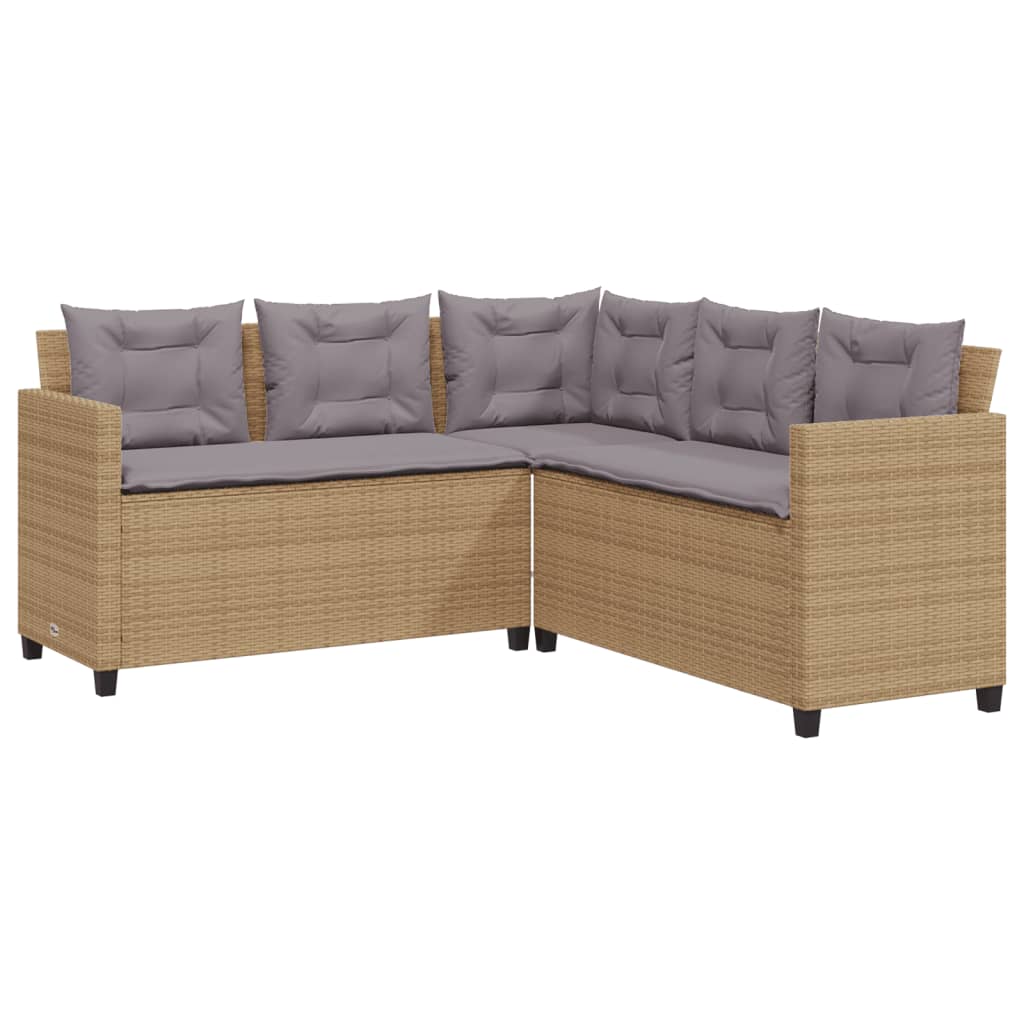 vidaXL Gartensofa in L-Form mit Tisch und Kissen Beige Poly Rattan