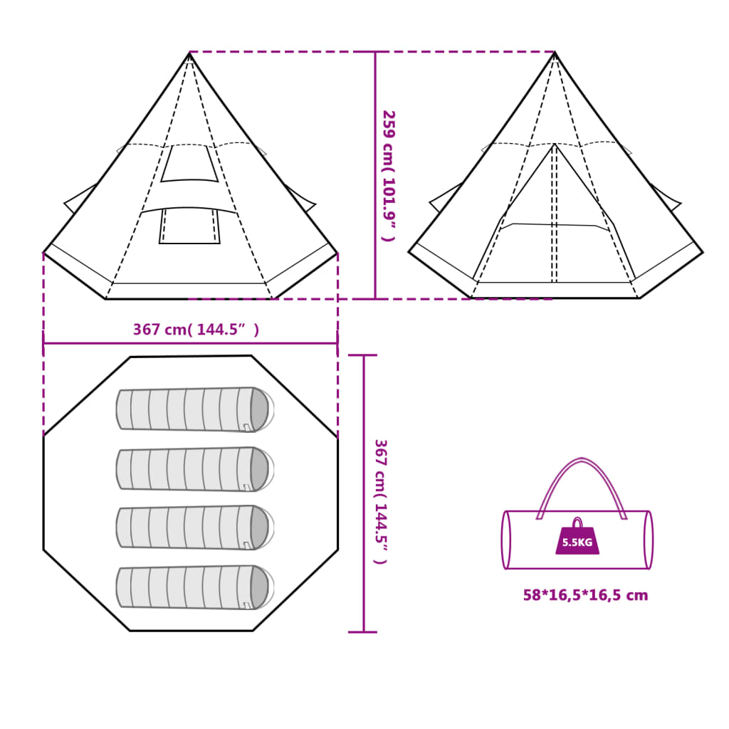 vidaXL Tipi-Campingzelt 4 Personen Grün Wasserdicht