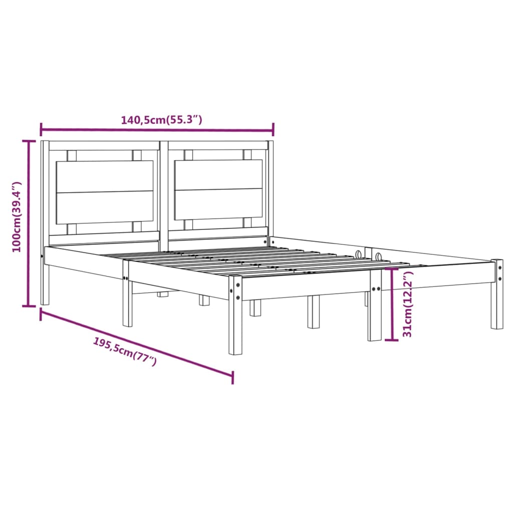 vidaXL Massivholzbett Weiß 135x190 cm