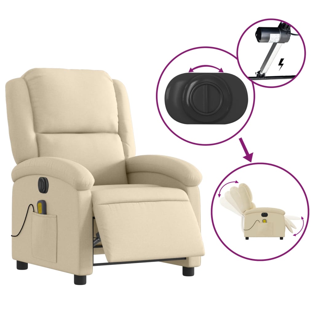 vidaXL Massagesessel Elektrisch Creme Stoff