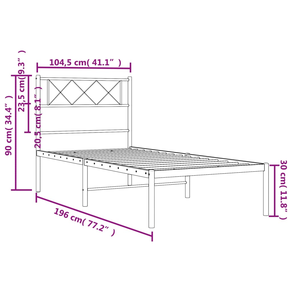 vidaXL Bettgestell mit Kopfteil Metall Schwarz 100x190 cm