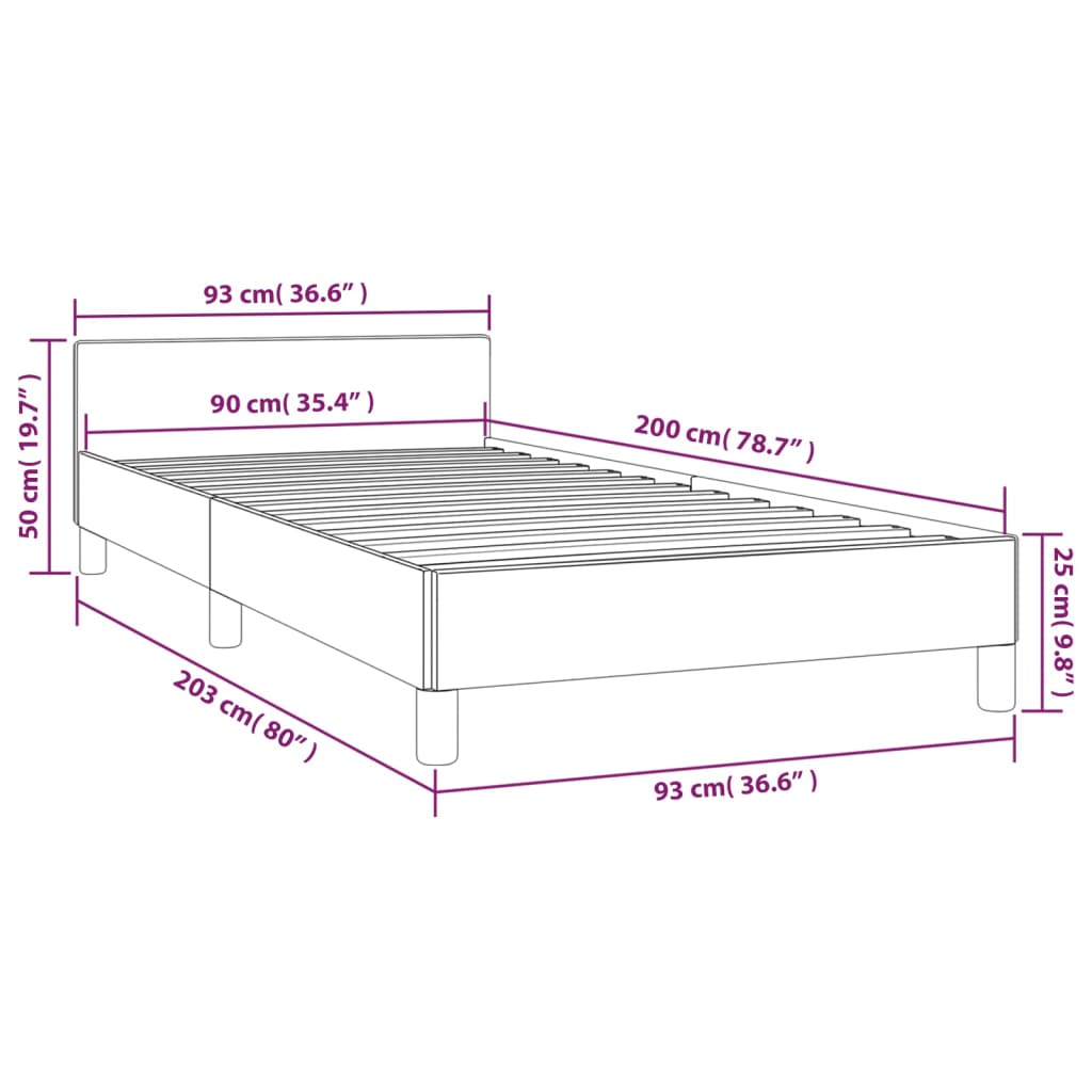 vidaXL Bettgestell mit Kopfteil Dunkelgrau 90x200 cm Samt