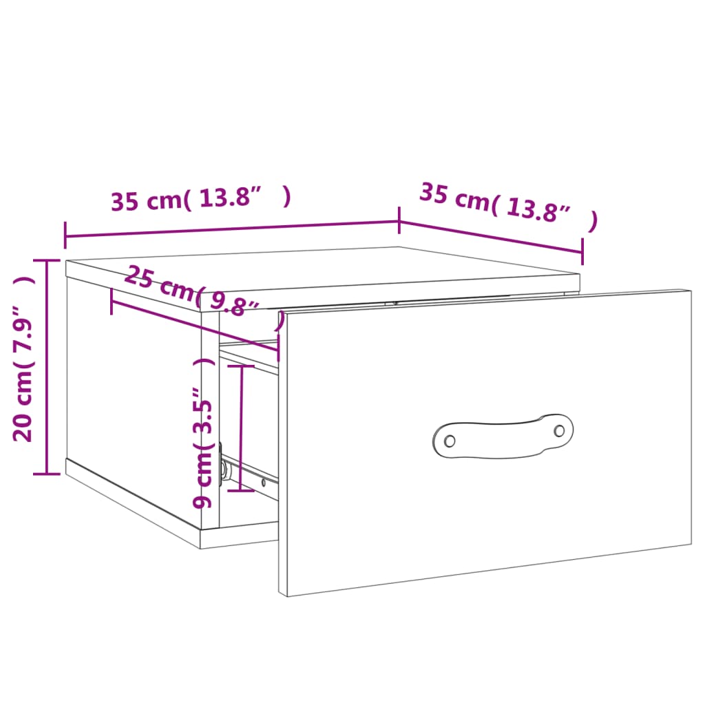 vidaXL Wand-Nachttische 2 Stk. Grau Sonoma 35x35x20 cm