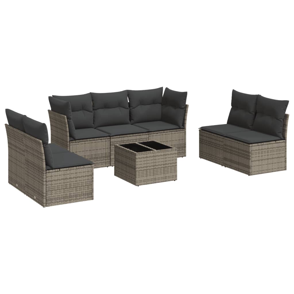 vidaXL 8-tlg. Garten-Sofagarnitur mit Kissen Grau Poly Rattan