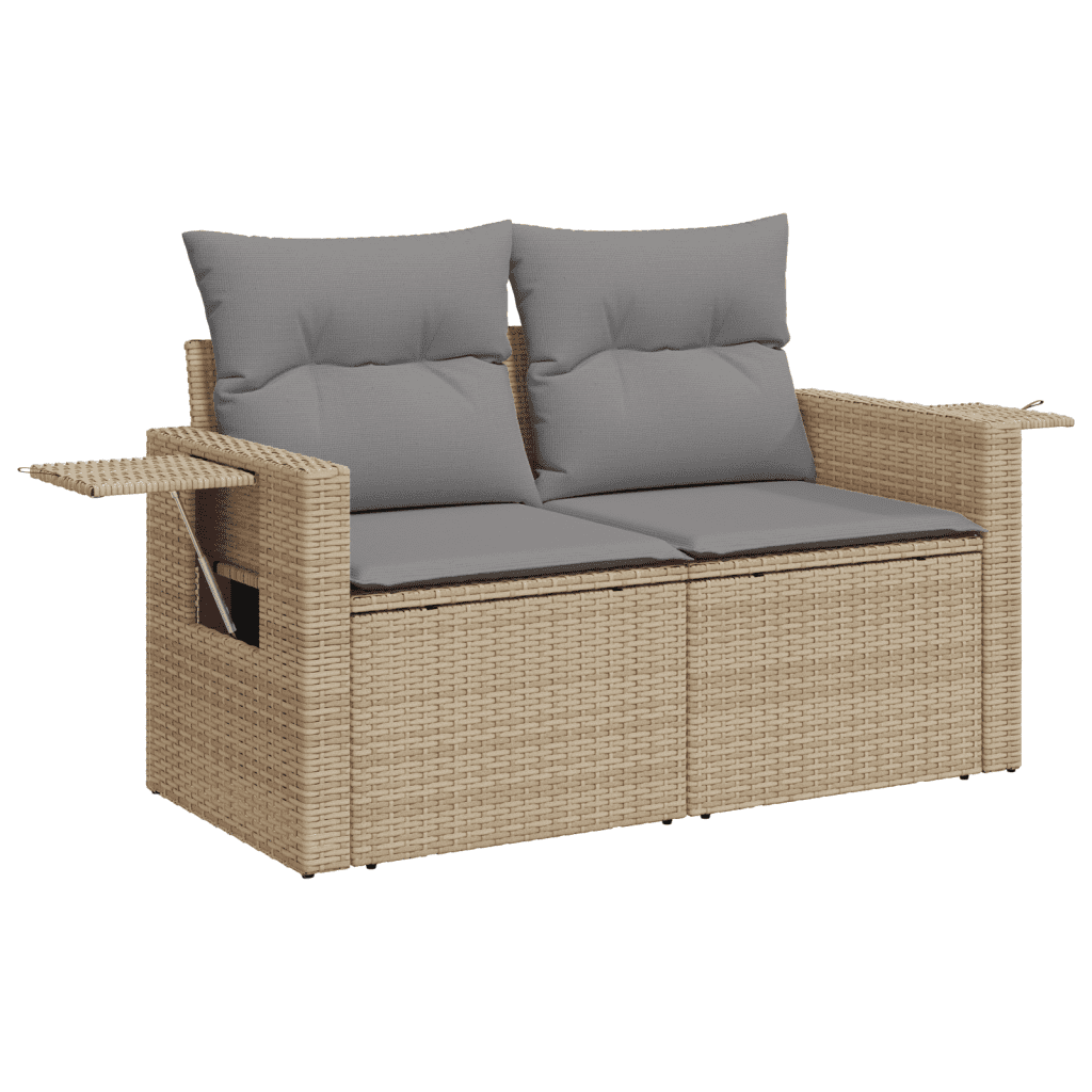 vidaXL 9-tlg. Garten-Sofagarnitur mit Kissen Beige Poly Rattan