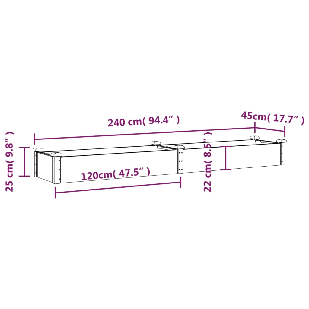 vidaXL Hochbeet mit Einsatz Braun 240x45x25 cm Massivholz Tanne