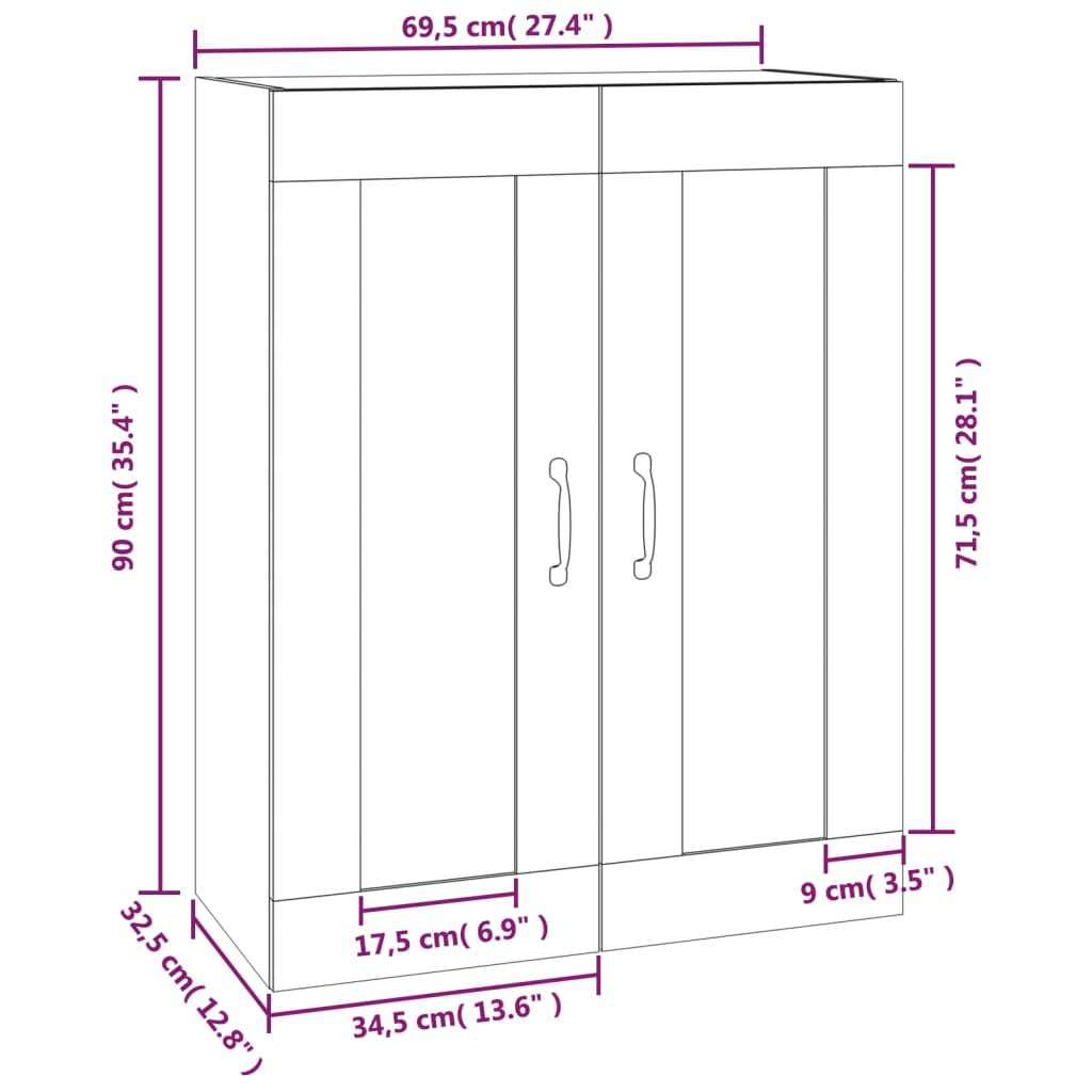 vidaXL Hängeschrank Weiß 69,5x32,5x90 cm