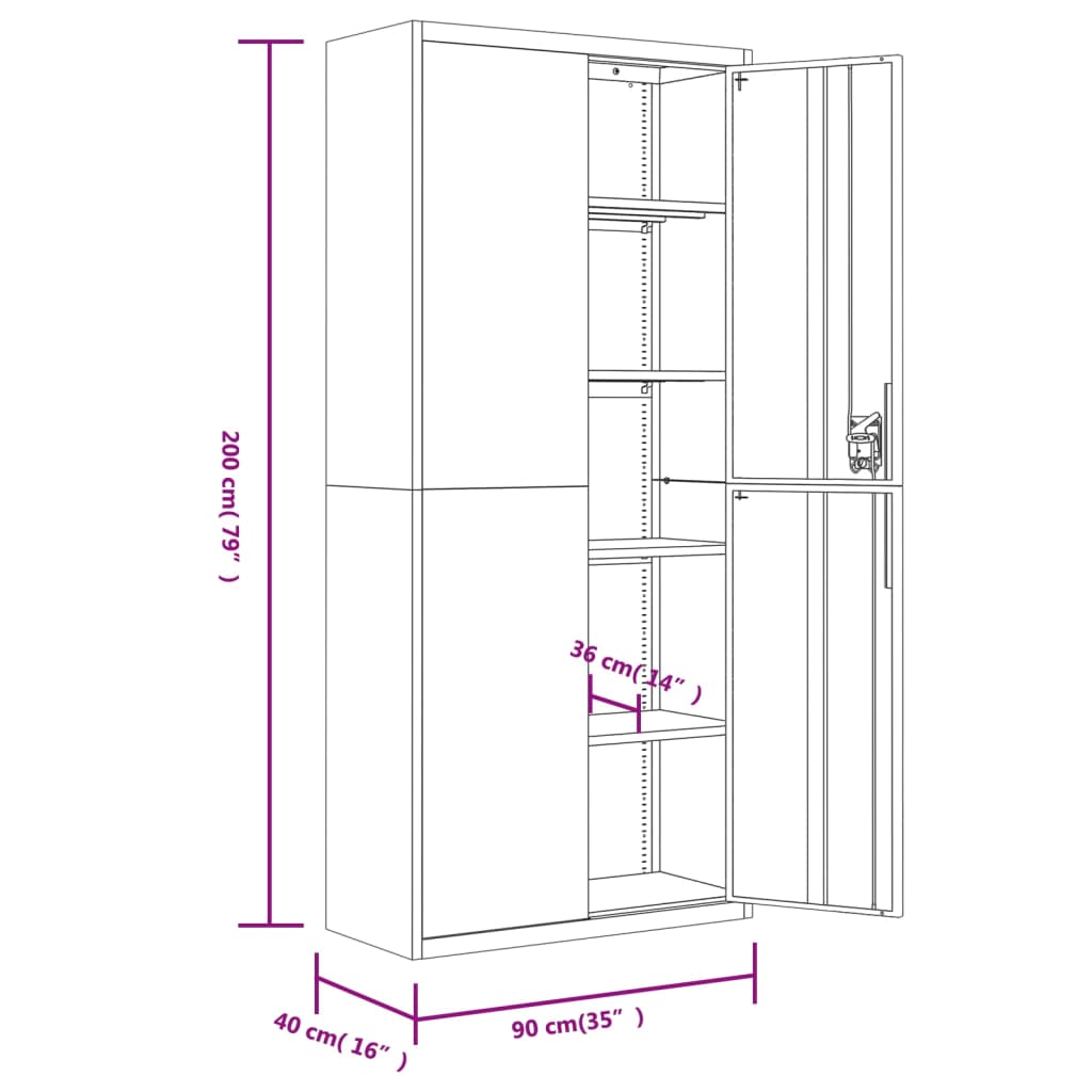 vidaXL Aktenschrank Anthrazit 90x40x200 cm Stahl