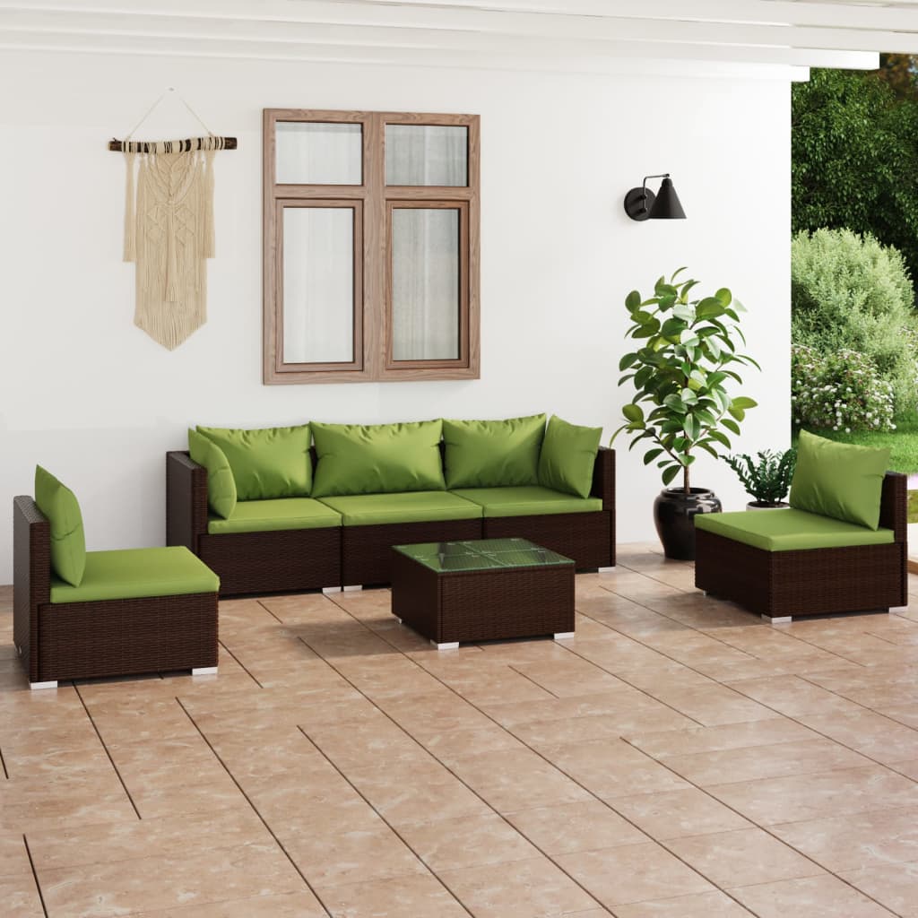 vidaXL 6-tlg. Garten-Lounge-Set mit Auflagen Poly Rattan Braun