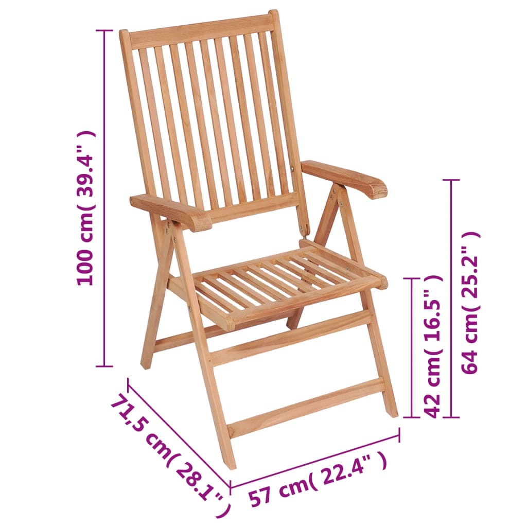 vidaXL Verstellbare Gartenstühle 6 Stk. Massivholz Teak