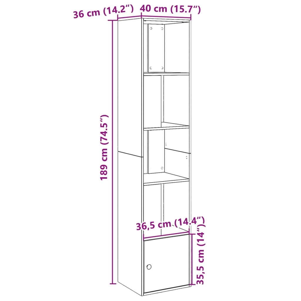 vidaXL Bücherregal Schwarz 40x36x189 cm Holzwerkstoff