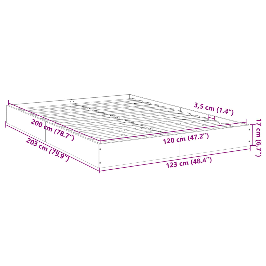 vidaXL Bettgestell ohne Matratze Räuchereiche 120x200 cm Holzwerkstoff