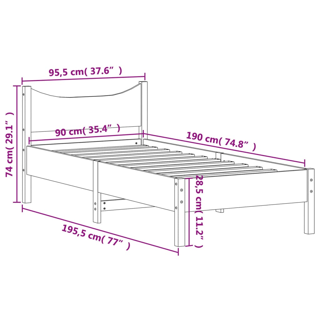 vidaXL Massivholzbett ohne Matratze Wachsbraun 90x190 cm Kiefernholz