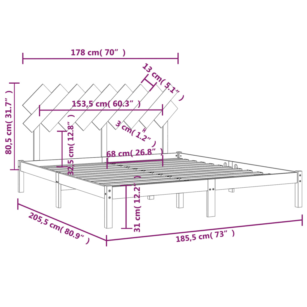 vidaXL Massivholzbett 180x200 cm