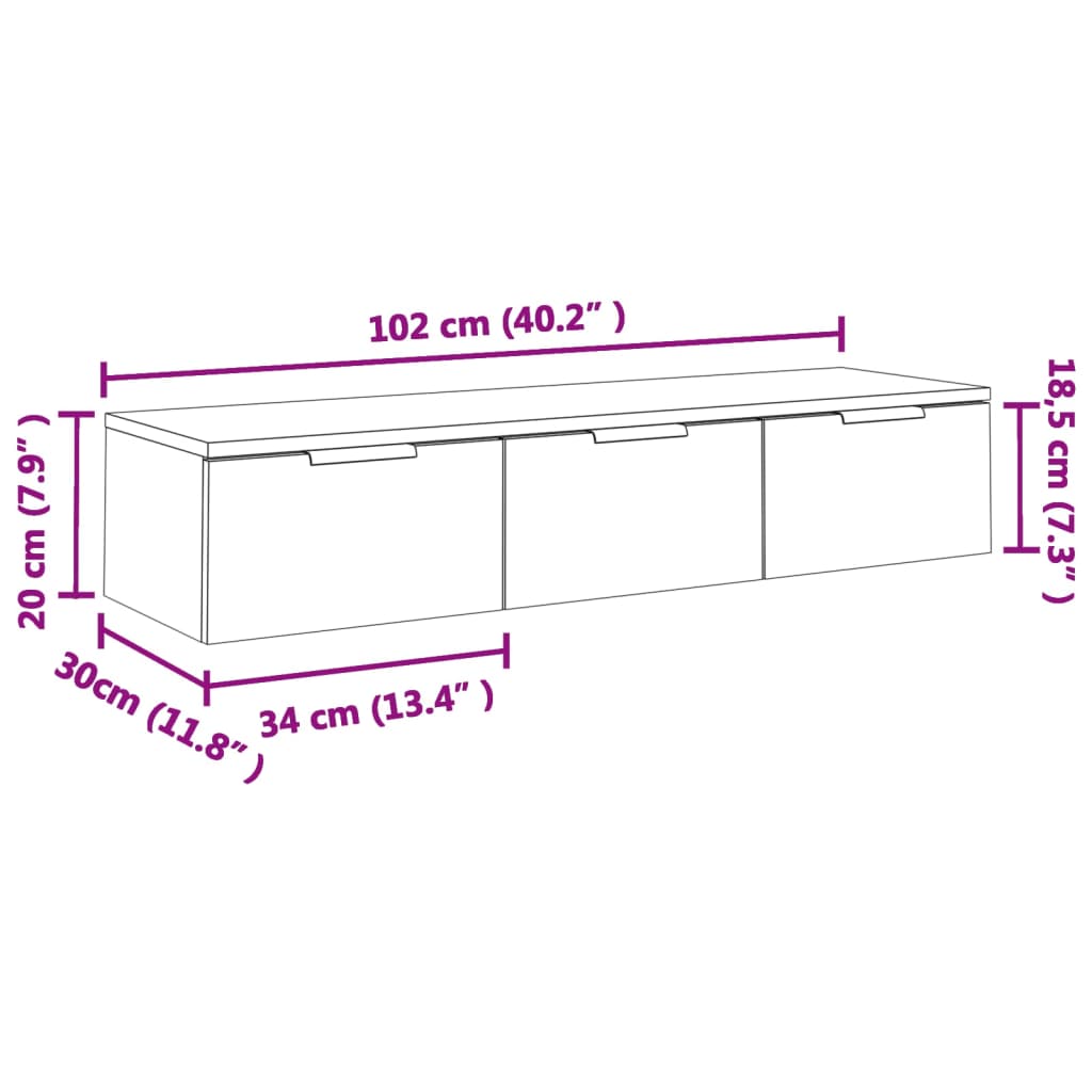 vidaXL Wandschrank Weiß 102x30x20 cm Holzwerkstoff