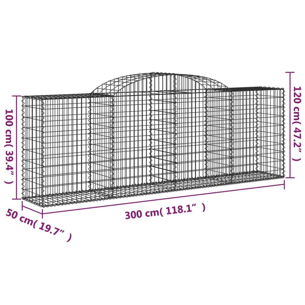 vidaXL Gabionen mit Hochbogen 9 Stk. 300x50x100/120cm Verzinktes Eisen