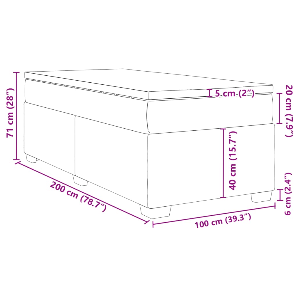 vidaXL Boxspringbett mit Matratze Dunkelgrau 100x200 cm Samt