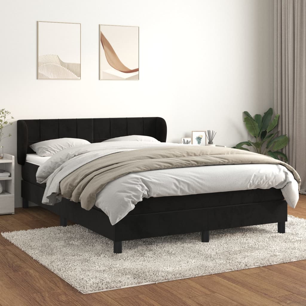 vidaXL Boxspringbett mit Matratze Schwarz 140x200 cm Samt