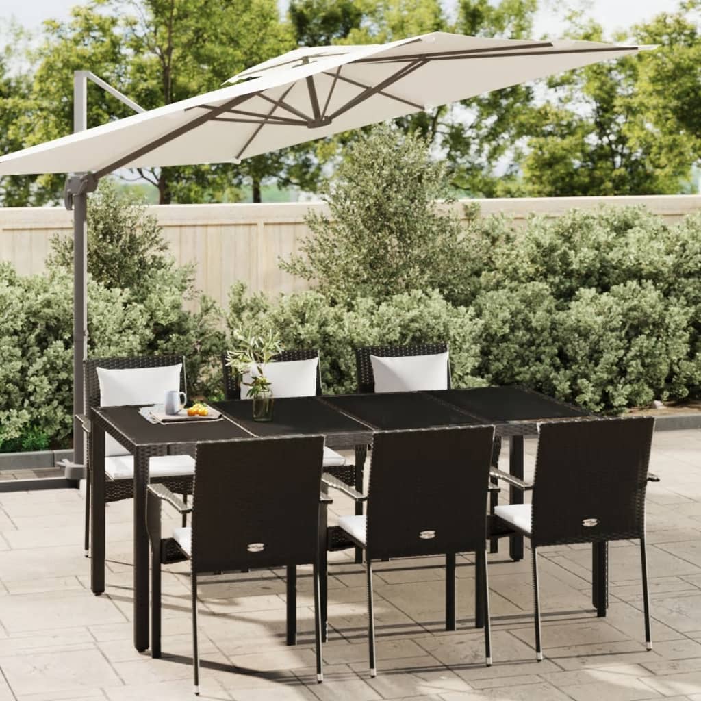 vidaXL 7-tlg. Garten-Essgruppe mit Kissen Schwarz Poly Rattan