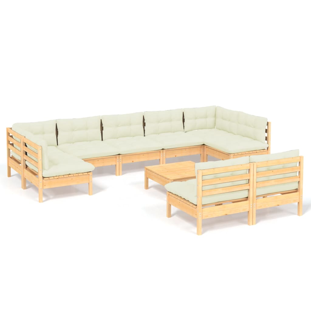 vidaXL 10-tlg. Garten-Lounge-Set mit Creme Kissen Massivholz Kiefer