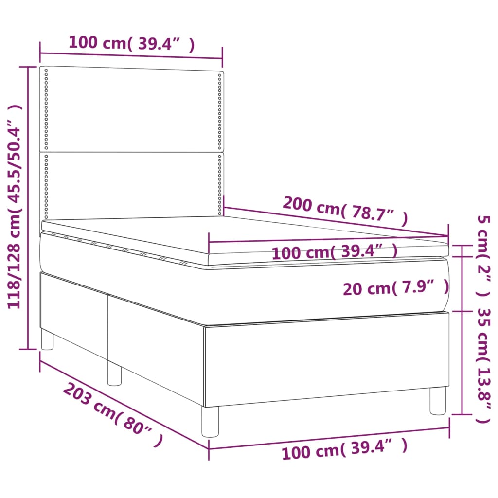 vidaXL Boxspringbett mit Matratze & LED Taupe 100x200 cm Stoff