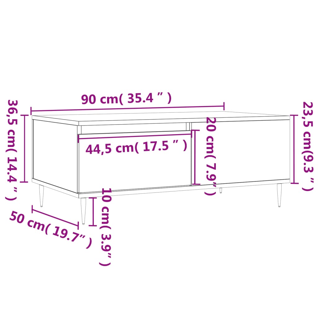 vidaXL Couchtisch Grau Sonoma 90x50x36,5 cm Holzwerkstoff