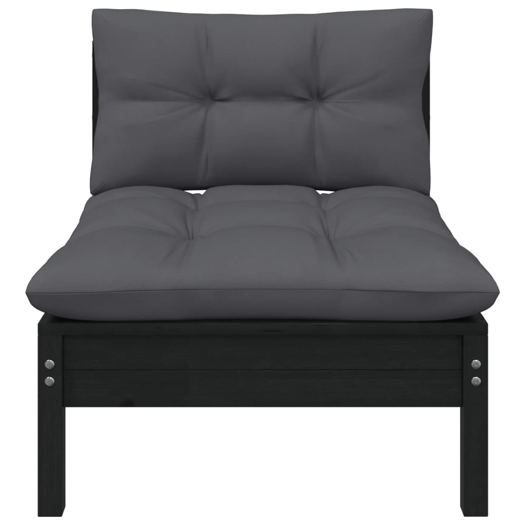 vidaXL 2-Sitzer-Gartensofa mit Kissen Schwarz Massivholz Kiefer