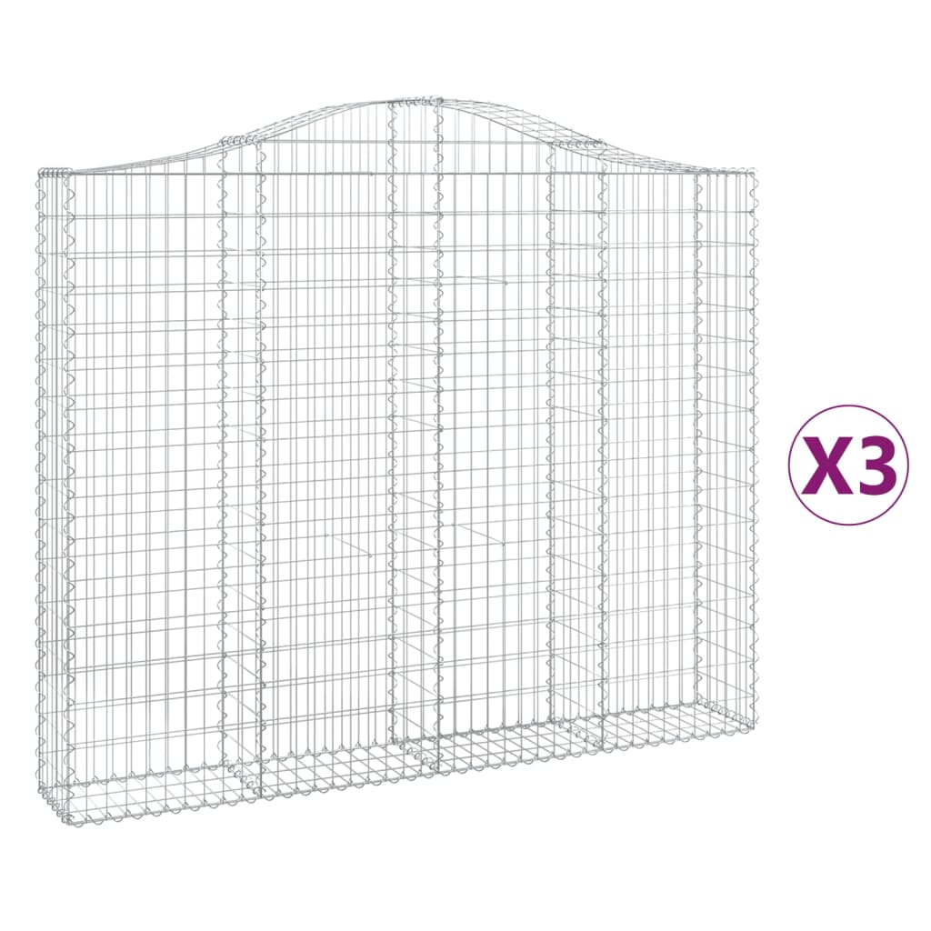 vidaXL Gabionen mit Hochbogen 3 Stk. 200x30x160/180cm Verzinktes Eisen