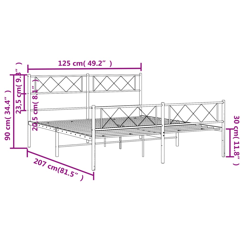 vidaXL Bettgestell mit Kopf- und Fußteil Metall Weiß 120x200 cm