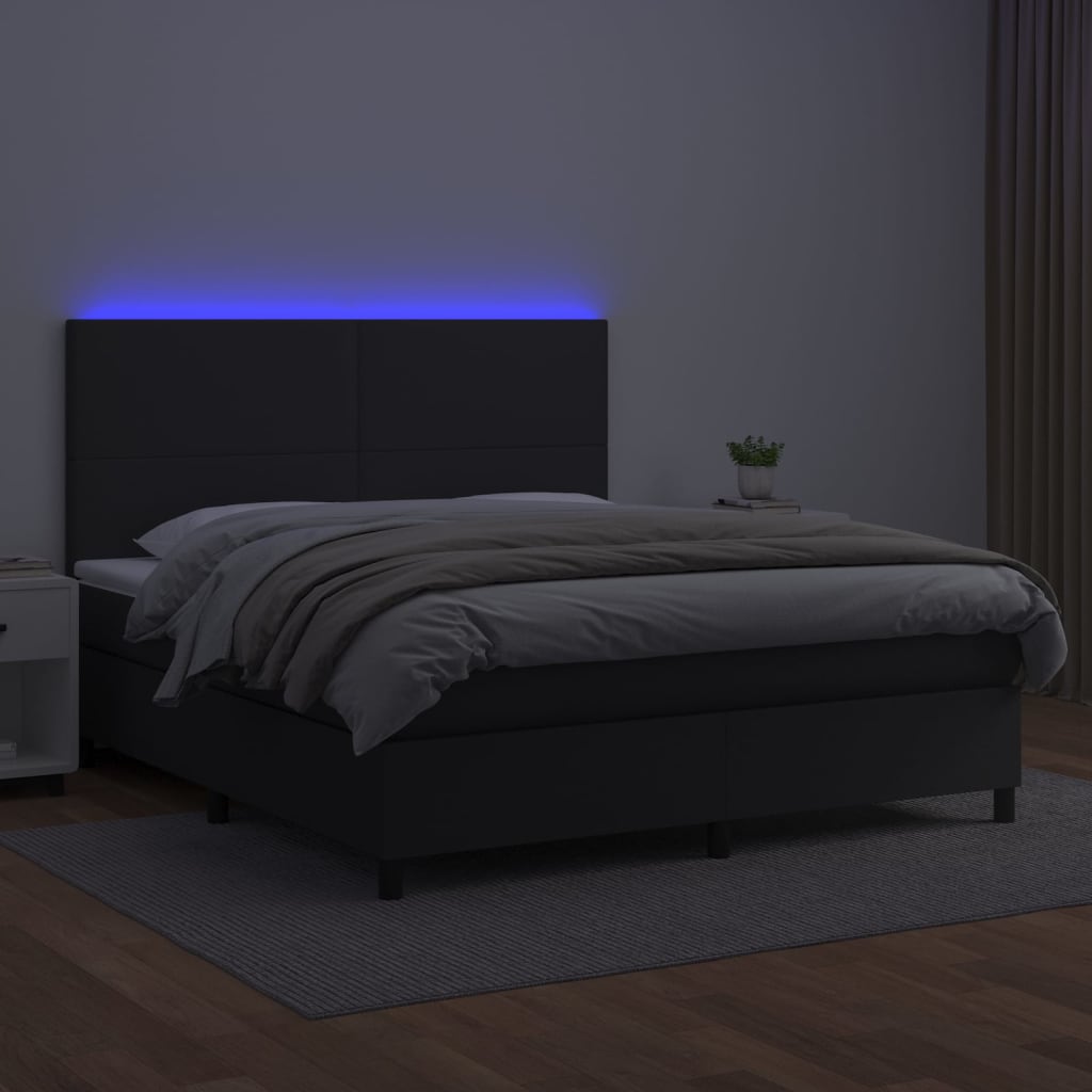 vidaXL Boxspringbett mit Matratze & LED Schwarz 180x200 cm Kunstleder