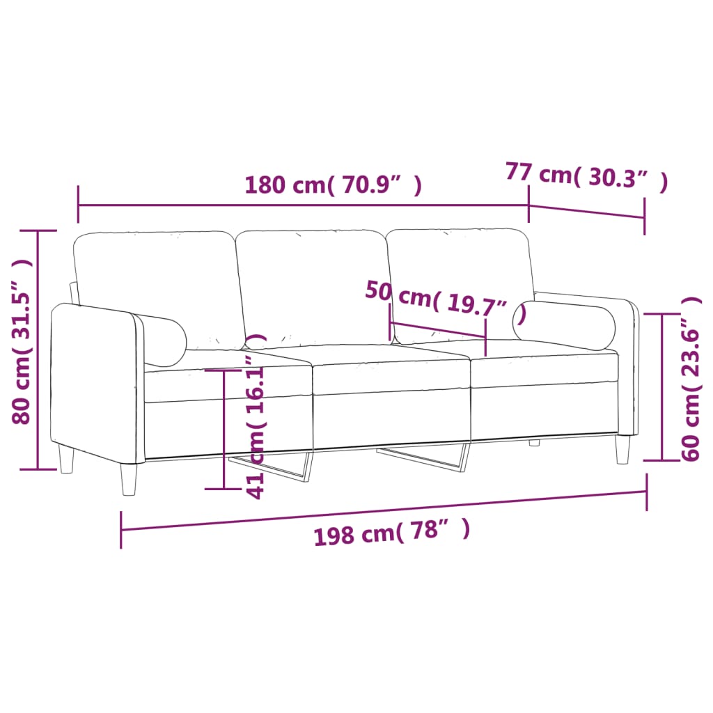 vidaXL 3-Sitzer-Sofa mit Kissen Dunkelgrau 180 cm Samt