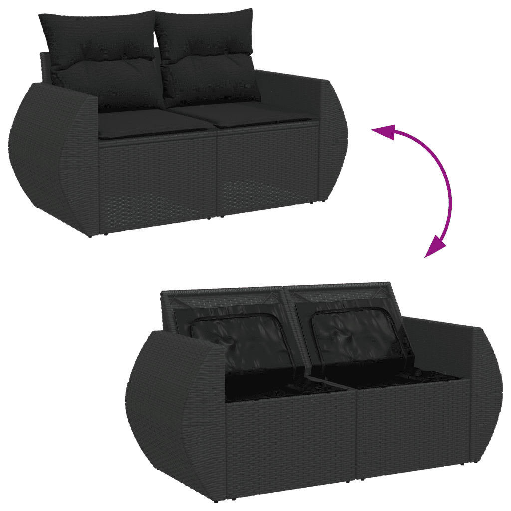 vidaXL 9-tlg. Garten-Sofagarnitur mit Kissen Schwarz Poly Rattan