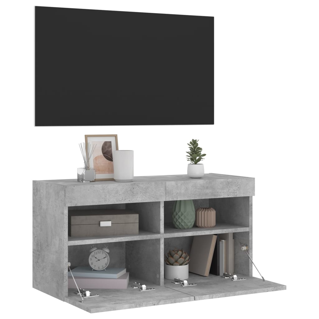 vidaXL TV-Wandschrank mit LED-Leuchten Betongrau 80x30x40 cm