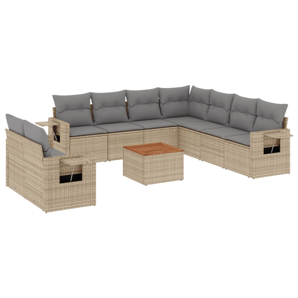 vidaXL 10-tlg. Garten-Sofagarnitur mit Kissen Beige Poly Rattan