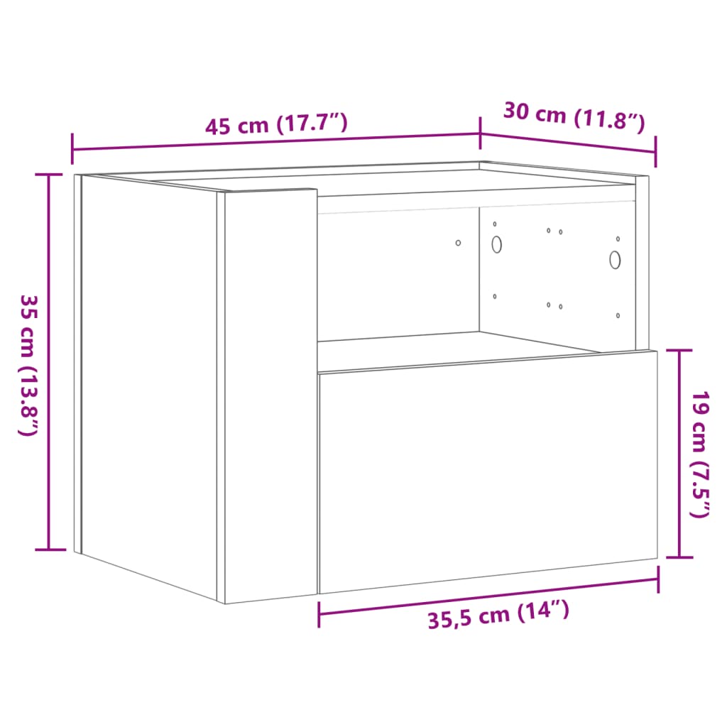 vidaXL Wand-Nachttische 2 Stk. Betongrau 45x30x35 cm