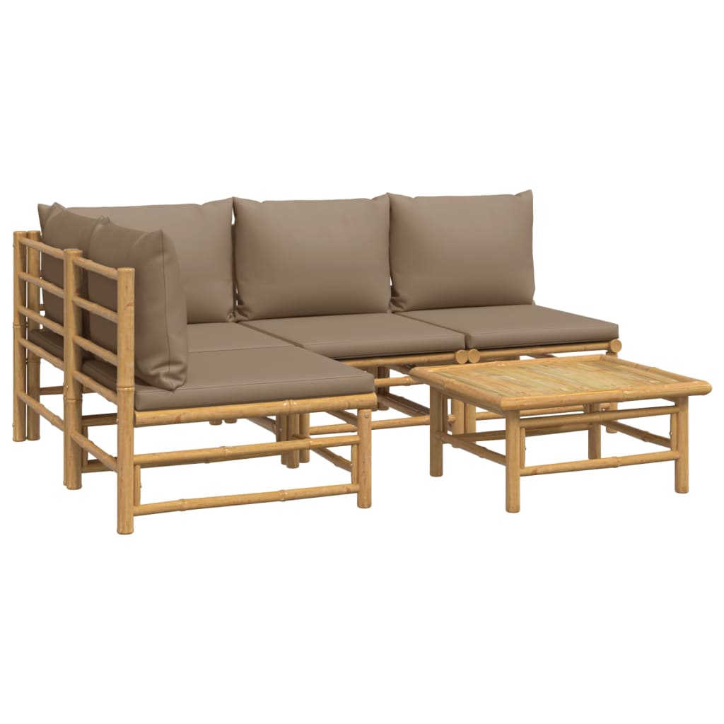 vidaXL 5-tlg. Garten-Lounge-Set mit Kissen Taupe Bambus