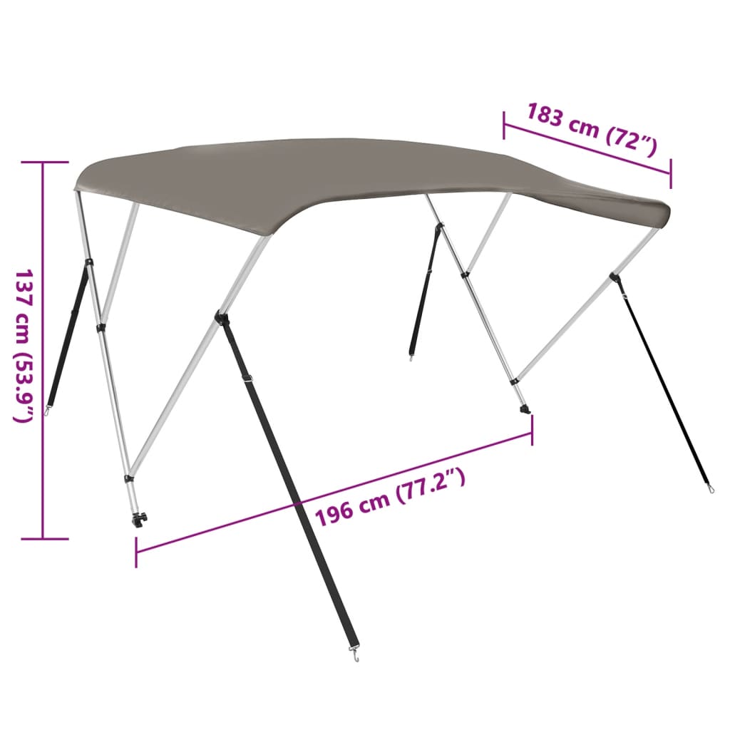 vidaXL 3-Bow Bimini-Top Grau 183x196x137 cm