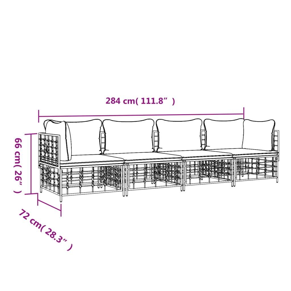 vidaXL 4-tlg. Garten-Lounge-Set mit Kissen Anthrazit Poly Rattan