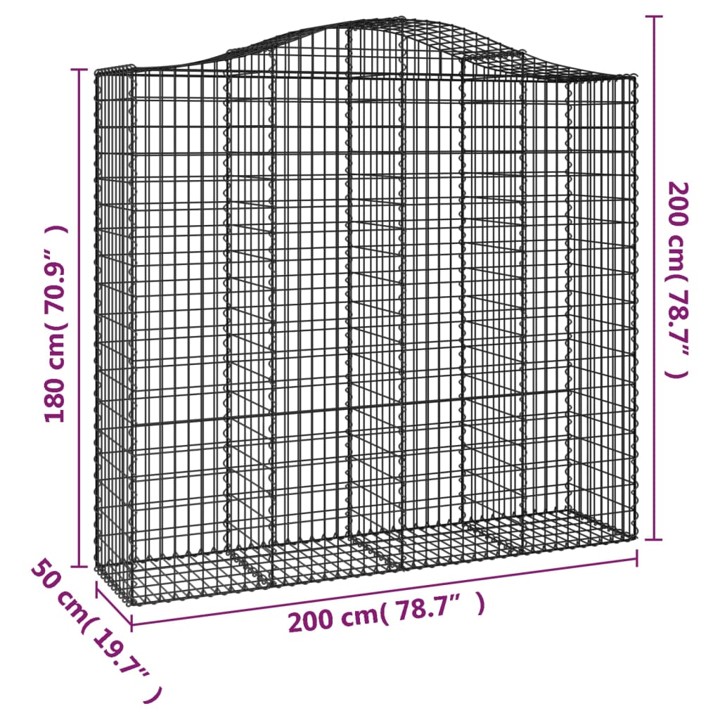 vidaXL Gabionen mit Hochbogen 6 Stk. 200x50x180/200cm Verzinktes Eisen