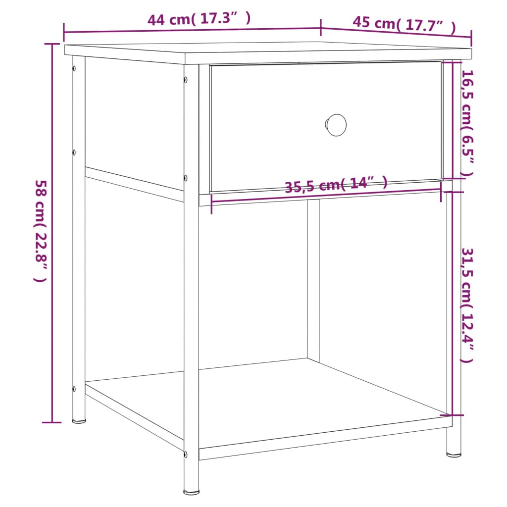 vidaXL Nachttische 2 Stk. Grau Sonoma 44x45x58 cm Holzwerkstoff