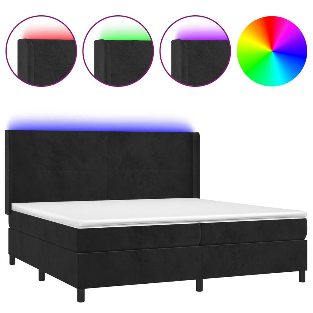 vidaXL Boxspringbett mit Matratze & LED Schwarz 200x200 cm Samt