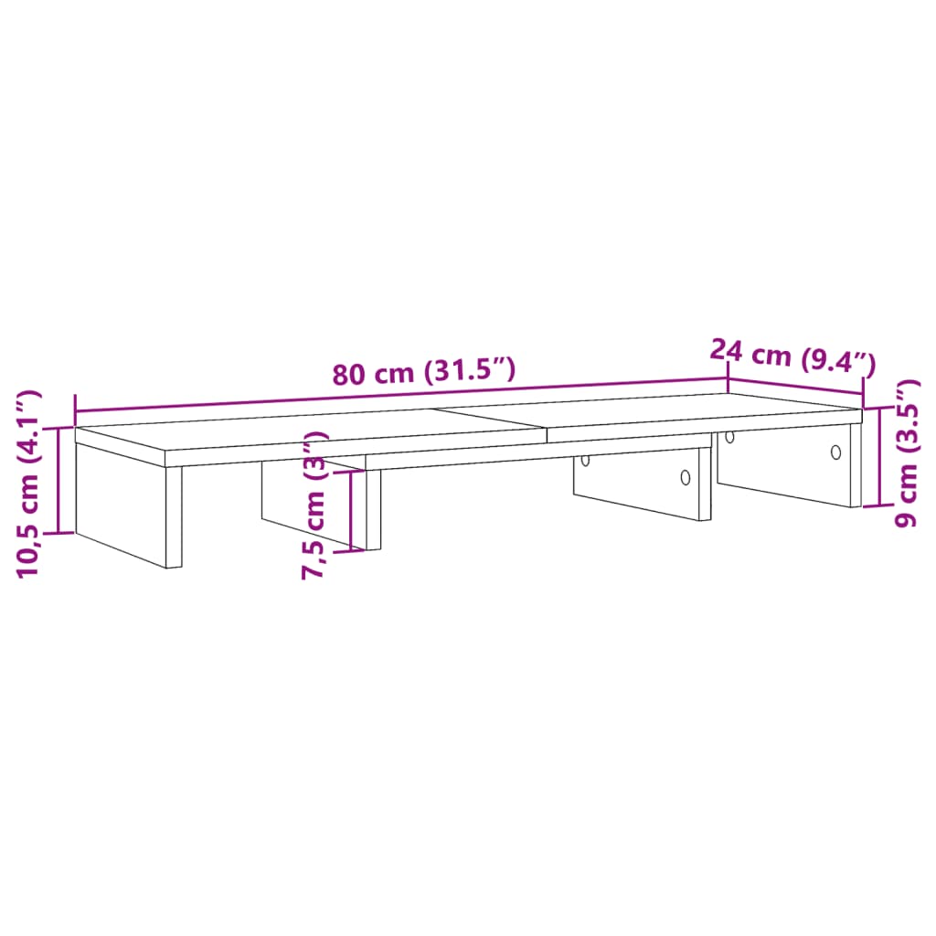 vidaXL Monitorständer Verstellbar Altholz-Optik 80x24x10,5 cm